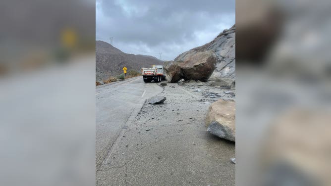California Department of Transportation crews addressing a rockslide on SR-98 near Calexico. August 20, 2023.