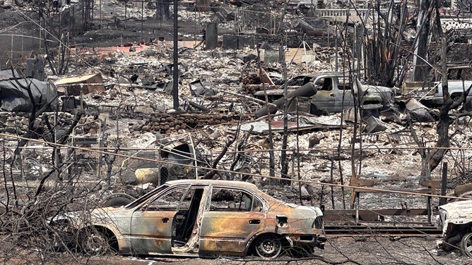 A large amount of destruction is visible in Lahaina town after deadly wildfires ravaged parts of Maui island in Hawaii.