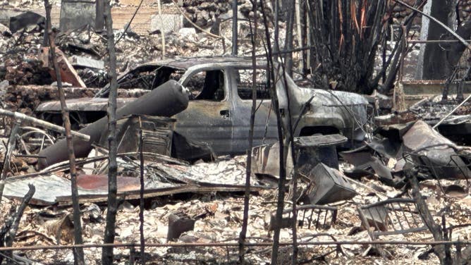 A large amount of destruction is visible in Lahaina town after deadly wildfires ravaged parts of Maui island in Hawaii.