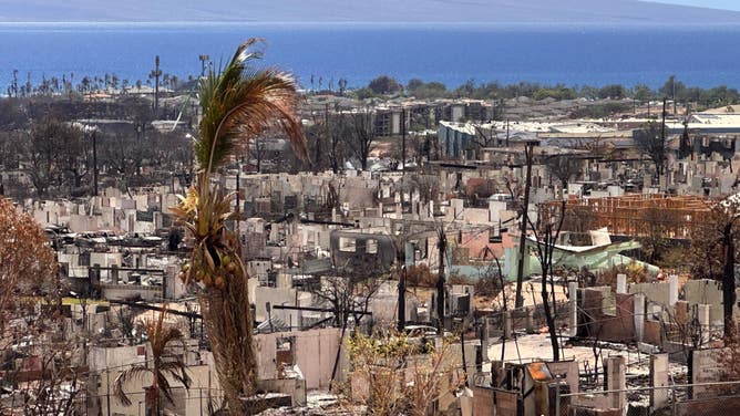 A large amount of destruction is visible in Lahaina town after deadly wildfires ravaged parts of Maui island in Hawaii.