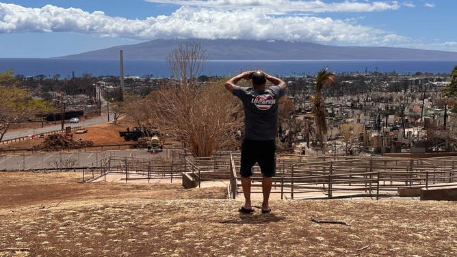 A large amount of destruction is visible in Lahaina town after deadly wildfires ravaged parts of Maui island in Hawaii.