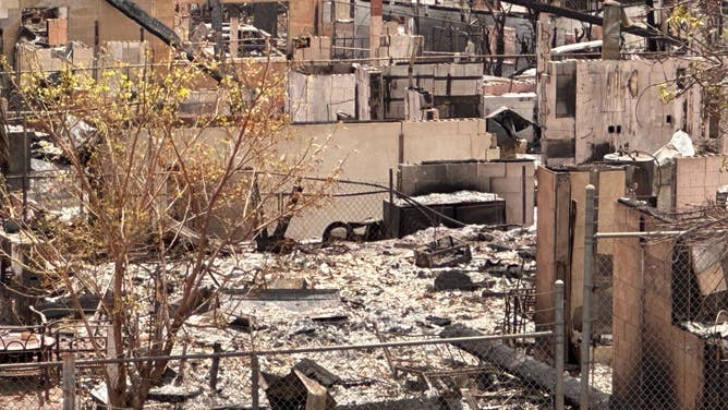 A large amount of destruction is visible in Lahaina town after deadly wildfires ravaged parts of Maui island in Hawaii.