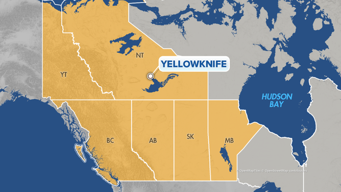 Map showing location of Yellowknife, Northwest Territories, Canada.