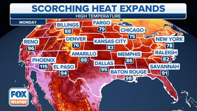 High temperature forecast for Mon. Aug. 28, 2023.