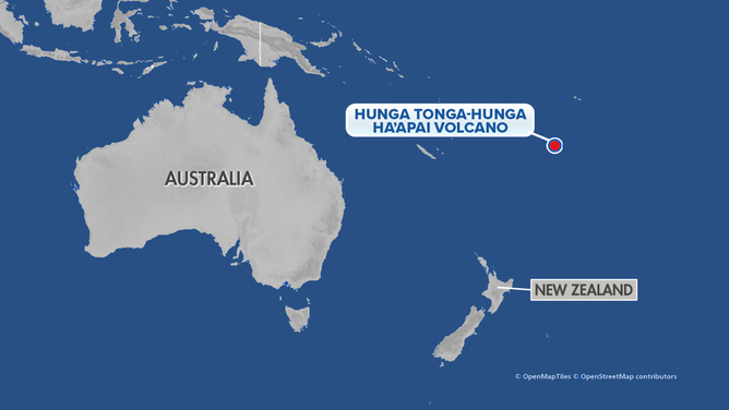 Map showing the location of Hunga Tonga-Hunga Ha'apai in Tonga.
