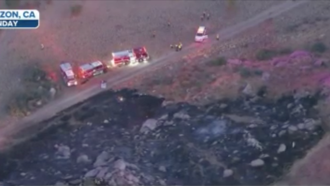 The crash scene after two Cal Fire helicopters collided in Riverside County, California on Sunday, Aug. 7.