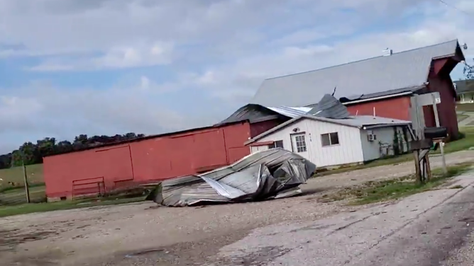 Storm damage in Paoli, Indiana after severe weather moved through on Aug. 7, 2023.