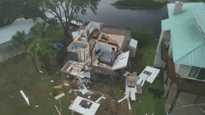 A screen shot of damages in Keaton Beach, Florida after Hurricane Idalia's landfall on Aug. 30, 2023. (Image: Brian Emfinger/LSM)