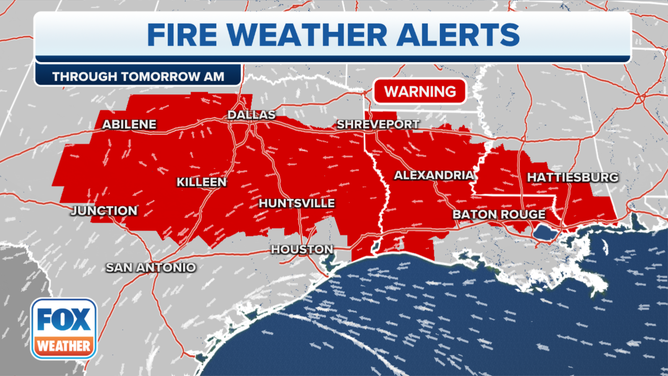 Fire Weather Alerts in effect on Tuesday, August 22, 2023.