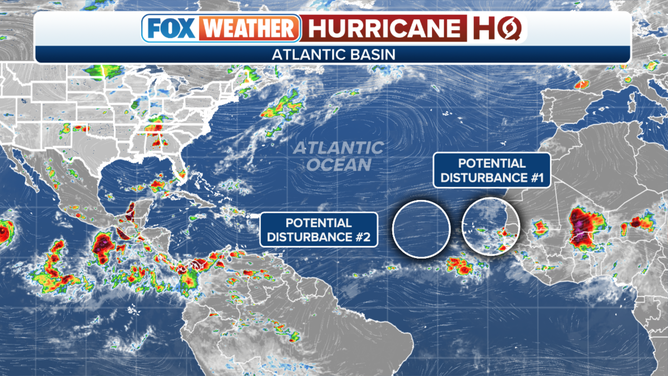 The National Hurricane Center is monitoring two areas in the Atlantic for possible development.