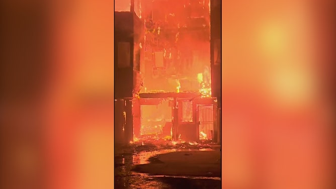 Footage captured by Kevin Foley shows the fire raging on August 8 and 9, crackling as it engulfs homes and vehicles.