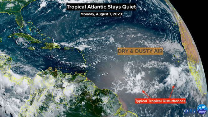 NOAA satellite image showing the Atlantic and dry Saharan dust.