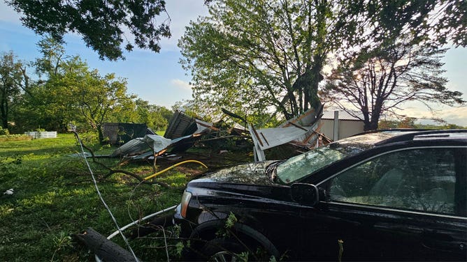 Thunderstorms caused damage near Richmond, Missouri, on Aug. 4, 2023.
