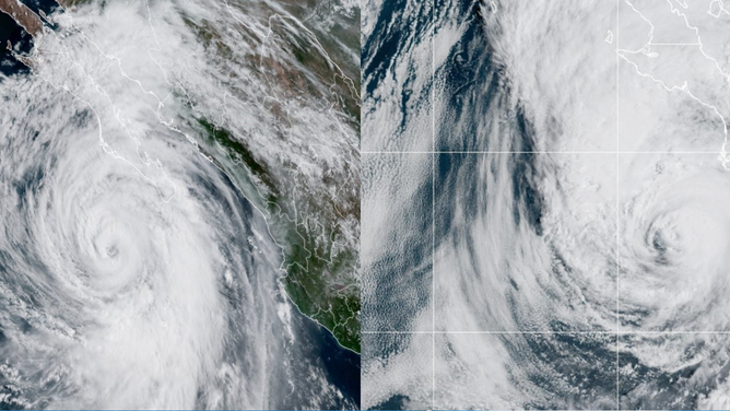 Hurricane Kay vs Hurricane Hilary satellites