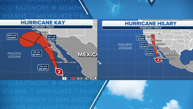 Hurricane Kay vs Hilary track cone