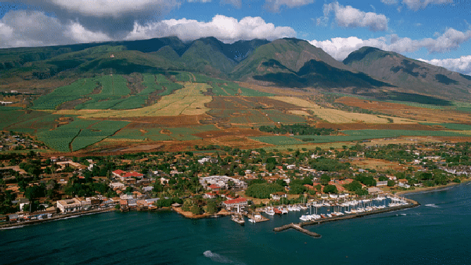 Aerial View of Lahaina on the Coast of Maui