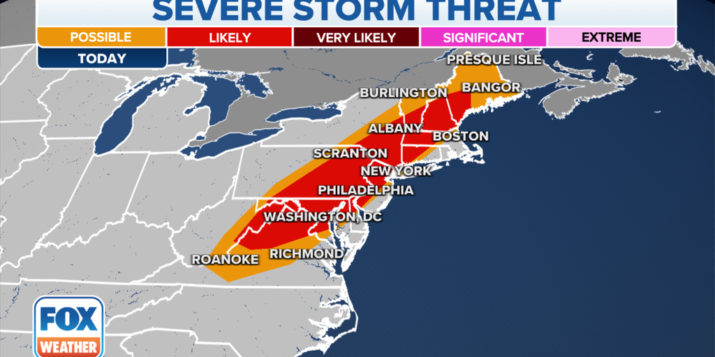 Severe thunderstorm watches have been issued for parts of New York, NE along the I-95 corridor