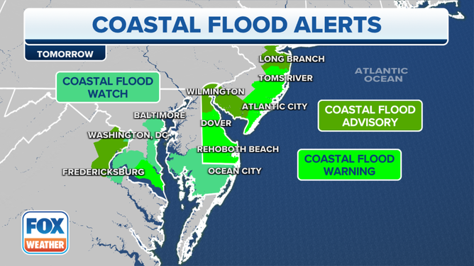 Coastal flood alerts for Tropical Storm Ophelia.