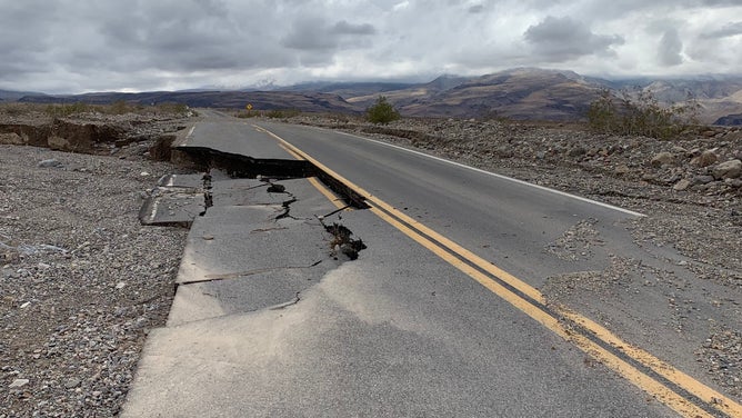 Pavement loss along CA SR190 between Stovepipe Wells and Emigrant.