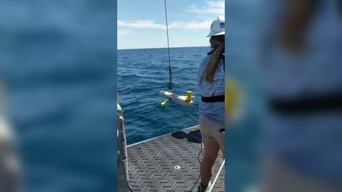 A glider being placed into the water.