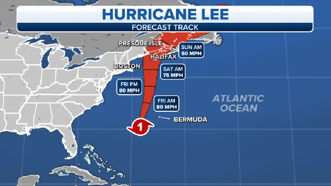 The forecast track for Hurricane Lee.