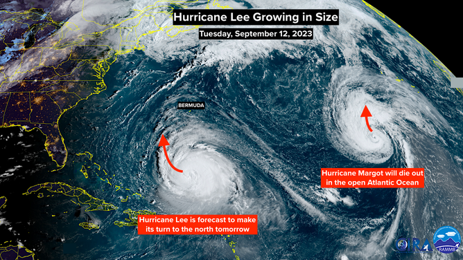 Hurricane Lee is expected to make a turn to the north on Wednesday.