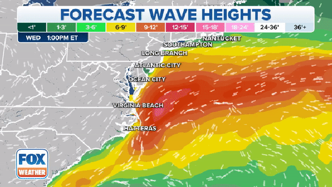 Forecast wave heights along the East Coast through Friday, September 29, 2023.