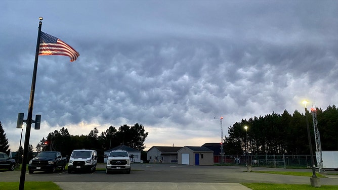 The National Weather Service in Caribou, Maine, said mammatus clouds outside their office Saturday morning was an ominous sign of things to come today.