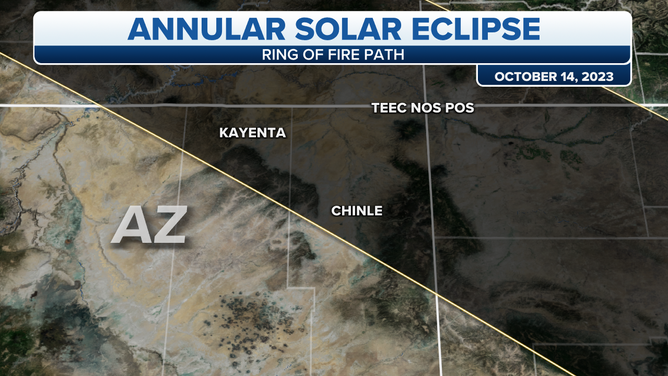 The path of the Oct. 14 annular eclipse in Arizona.