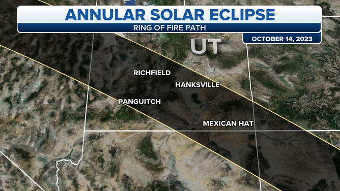 The path of the Oct. 14 solar eclipse in Utah. 