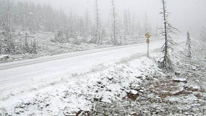 Snow at Bald Mountain Pass in Utah as seen on Department of Transportation cameras. 