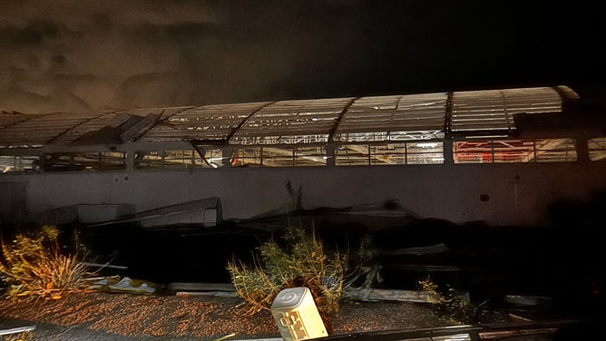 Storm damage at Falcon Field Airport.