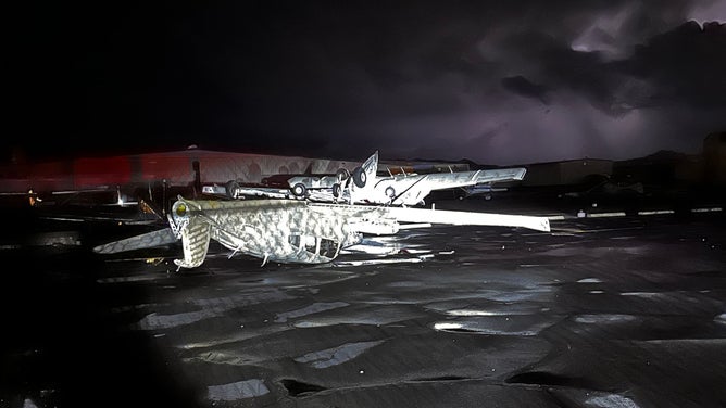 Storm damage at Falcon Field Airport.