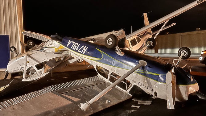 Storm damage at Falcon Field Airport.