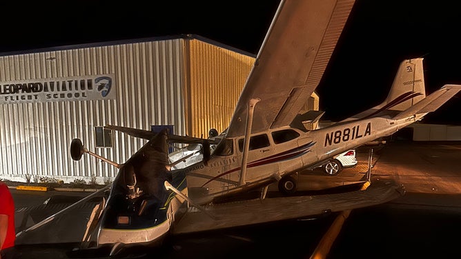 Storm damage at Falcon Field Airport.
