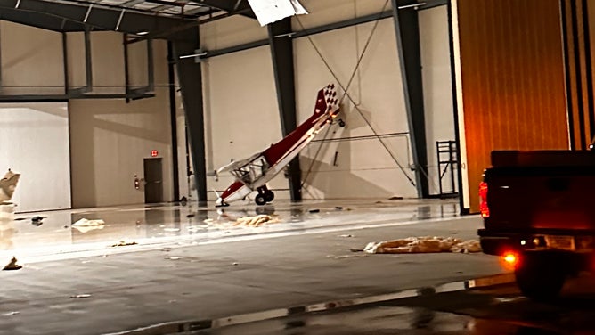Storm damage at Falcon Field Airport.