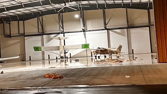 Storm damage at Falcon Field Airport.