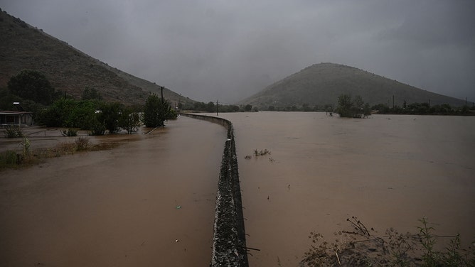 This photograph shows The Epineas river after heavy floods in Palamas, near Karditsa, central Greece, on September 6, 2023.