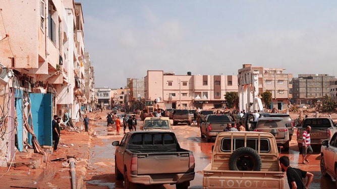 A view of devastation in disaster zones after the floods caused by the Storm Daniel ravaged the region, on September 11, 2023, in Derna, Libya.