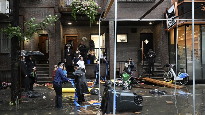 A general view of a flooded street in Williamsburg, New York, United States on September 29, 2023.