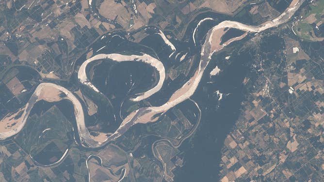 The Mississippi River as seen from the International Space Station roughly 258 miles above the Southern region of the United States.