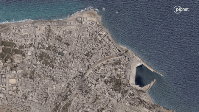 Satellites have captured dramatic before-and-after photos of the floods in Derna, Libya, after Storm Daniel hit on Sunday.