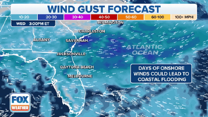 Strong winds coming off the ocean could lead to coastal flooding from Florida to the mid-Atlantic.