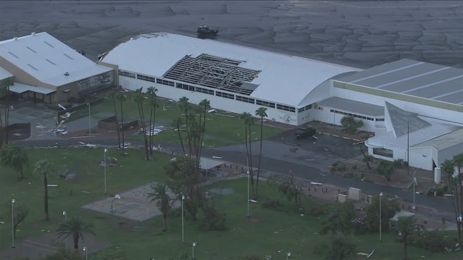 Storm damage at Falcon Field Airport.