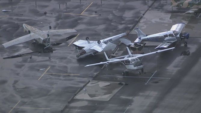 Storm damage at Falcon Field Airport.