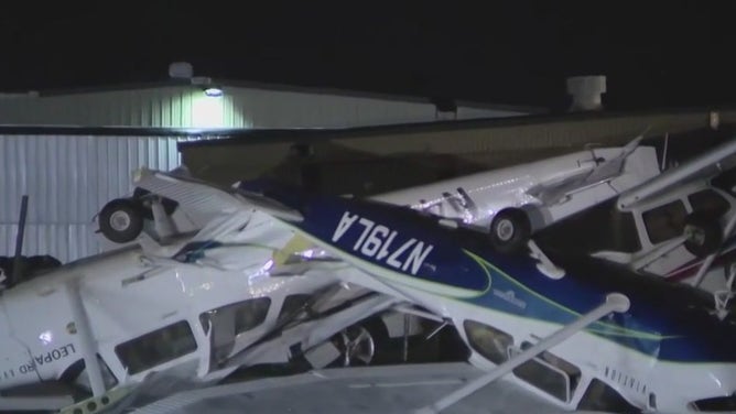 Storm damage at Falcon Field Airport.