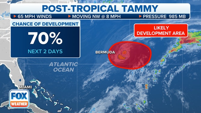 Post-Tropical Cyclone Tammy is being monitored for redevelopment over the next seven days.