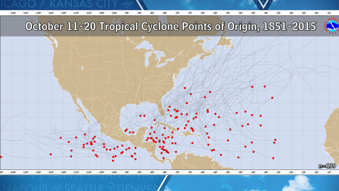 Tropical development points of origin October