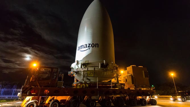 The Atlas V rocket fairings with the Amazon Project Kuiper satellites in Cape Canaveral, Florida. 