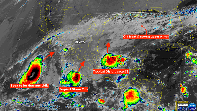 A satellite image of the Gulf of Mexico and eastern Pacific Ocean on Monday, October 9, 2023.